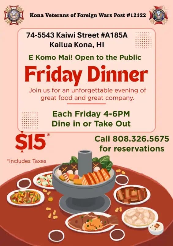 Kona VFW Post #12122 Friday Dinner